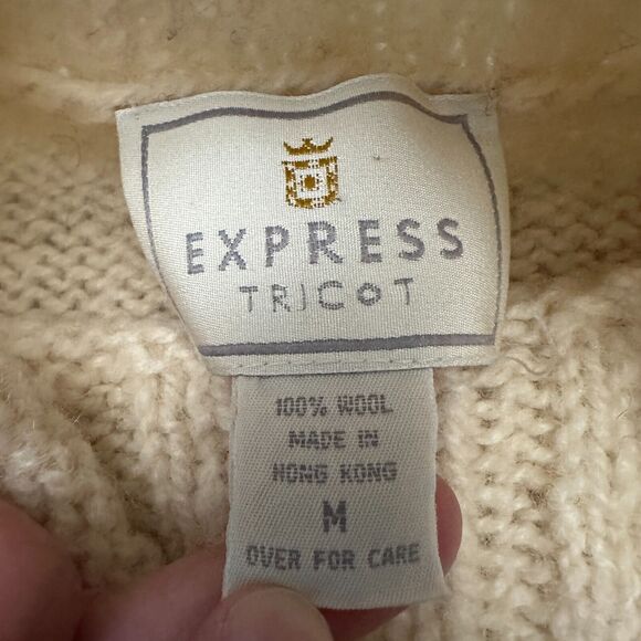 VTG Express Tricot Sweater Womens Medium Snowflake Pom Poms Chunky 90s Holiday - Picture 9 of 13